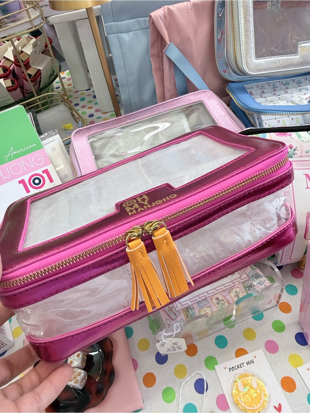 Mahjong Clear Travel Storage Case in Fuchsia by OYOY Mahjong